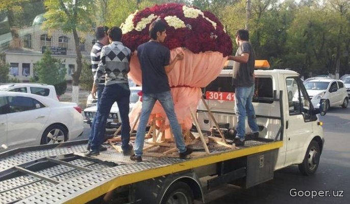 Toshkentlik oshiq sevgilisiga O'zbekistondagi eng ulkan guldastani tortiq qildi